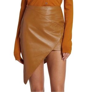 Zeynep Arcay Asymmetric Lambskin Mini Skirt in Ochre Sz US8 New With Tags